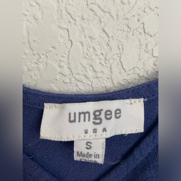 NWOT, Umgee Linen Blend Round Neck Navy Dress w Pockets Fringed Assymetrical Hem - Picture 10 of 13